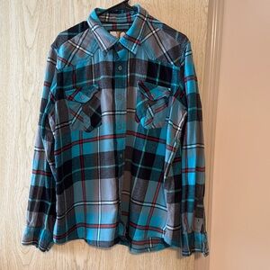 OP OCEAN PACIFIC Y2k Flannel Shirt Blue Plaid Button Down Size XL/XG